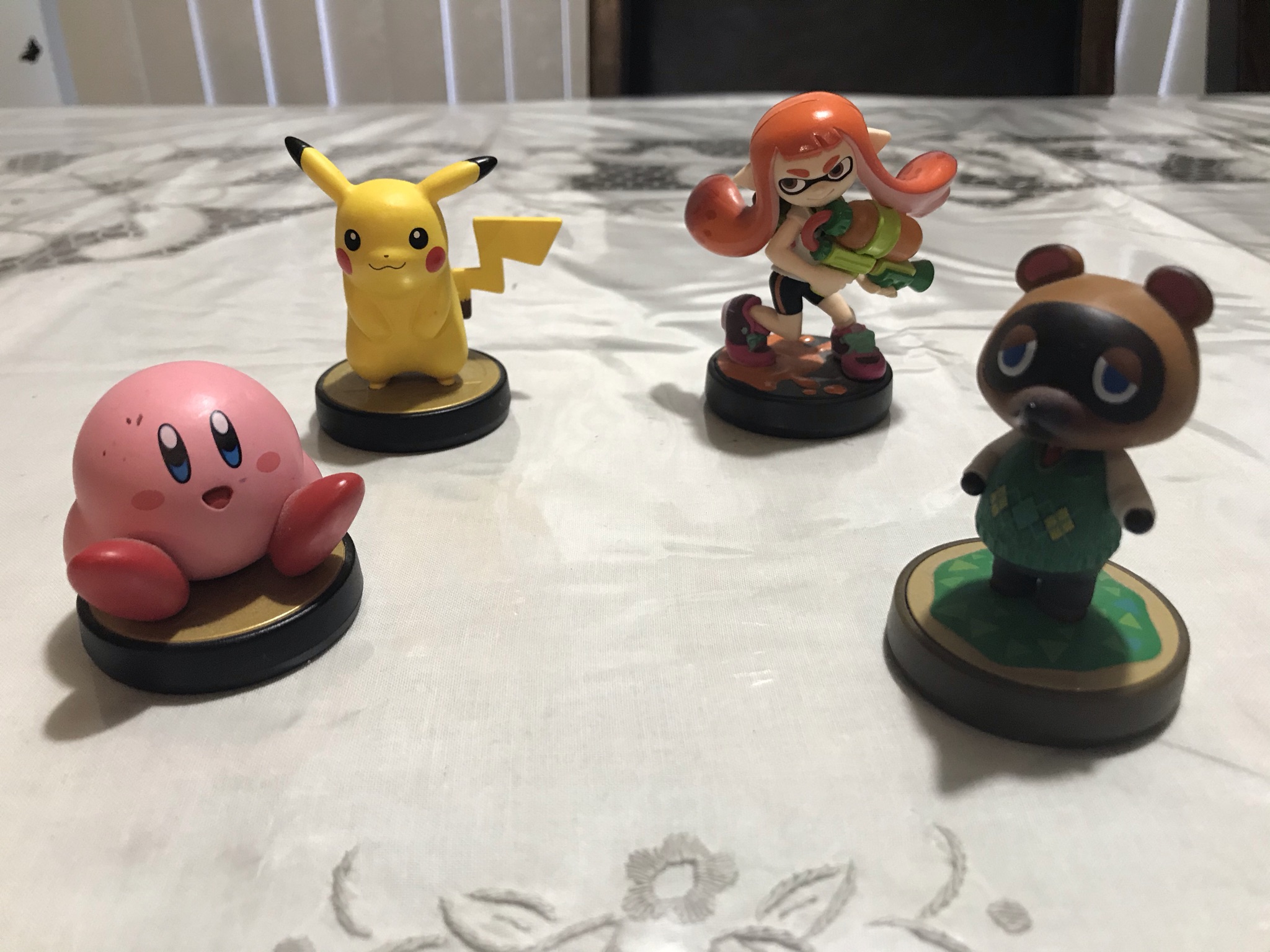 Kirby (Smash), Pikachu (Smash), Inkling (Girl, Splatoon 1), Tom Nook (New Leaf)